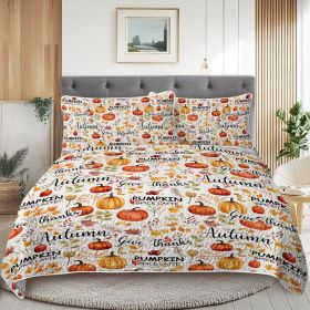 3pcs Pumpkin Autumn Leaves Design Quilt Set All Seasons Bedding Quilt Bed Set With 2 Pillowcases For Kids Teens Adults Bedroom (Option: King-Orange)
