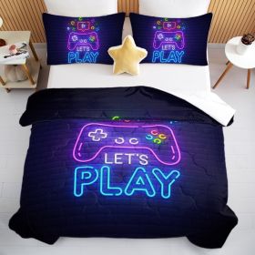 3 Pieces Neon Game Pattern Comforter Set Ultra Soft Bedding Set (Option: Twin-Black)