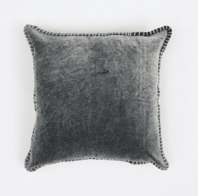 Stonewashed Cotton Velvet Throw Pillow With Decorative Handstiched Edges-19X19 Inch (Option: Charcoal)