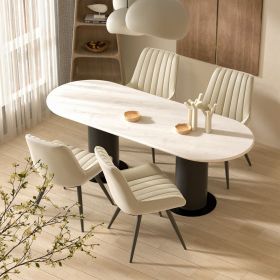 Modern Dining Chairs, Comfortable Dining Room Chairs with Thick Cushions, Fabric Upholstered Side Chairs with Metal Legs for Kitchen (COUNT: 4 Set, Color: Beige)