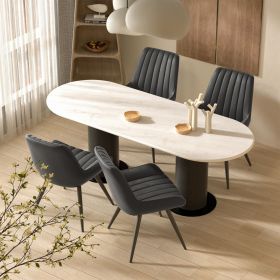 Modern Dining Chairs, Comfortable Dining Room Chairs with Thick Cushions, Fabric Upholstered Side Chairs with Metal Legs for Kitchen (COUNT: 4 Set, Color: Black)