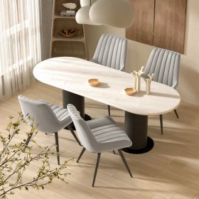Modern Dining Chairs, Comfortable Dining Room Chairs with Thick Cushions, Fabric Upholstered Side Chairs with Metal Legs for Kitchen (COUNT: 4 Set, Color: Light Gray)
