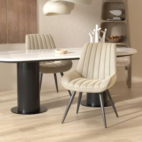 Modern Dining Chairs, Comfortable Dining Room Chairs with Thick Cushions, Fabric Upholstered Side Chairs with Metal Legs for Kitchen (COUNT: 2 Set, Color: Beige)