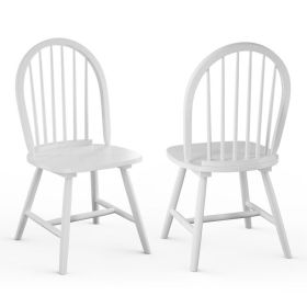 Set of 2 Vintage Windsor Wood Chair with Spindle Back for Dining Room (Color: White)