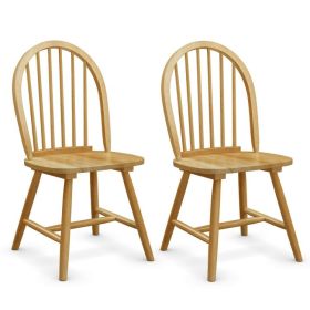 Set of 2 Vintage Windsor Wood Chair with Spindle Back for Dining Room (Color: Natural)