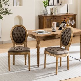 French Style Solid Wood Frame Dining Chair,Set of 2 (Material: PU, Color: BROWN)