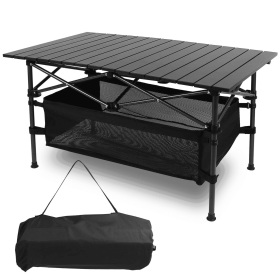 Folding Table with Storage Bag. Durable Metal Tripod Base. Ideal for Beach, Picnic, BBQ & Patio. Lightweight, Compact for Indoor/Outdoor Use (Color: Black)
